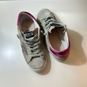 Golden Goose Size 38 (7.5) Grey & Pink Sneakers Distressed  Hidden Wedge